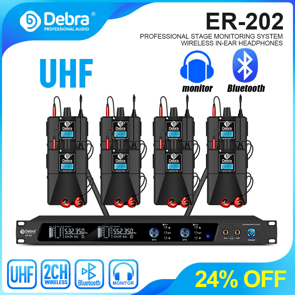 In Ear Monitors For Singers - Debra UHF IEM ER-202 Draadloos In-Ear