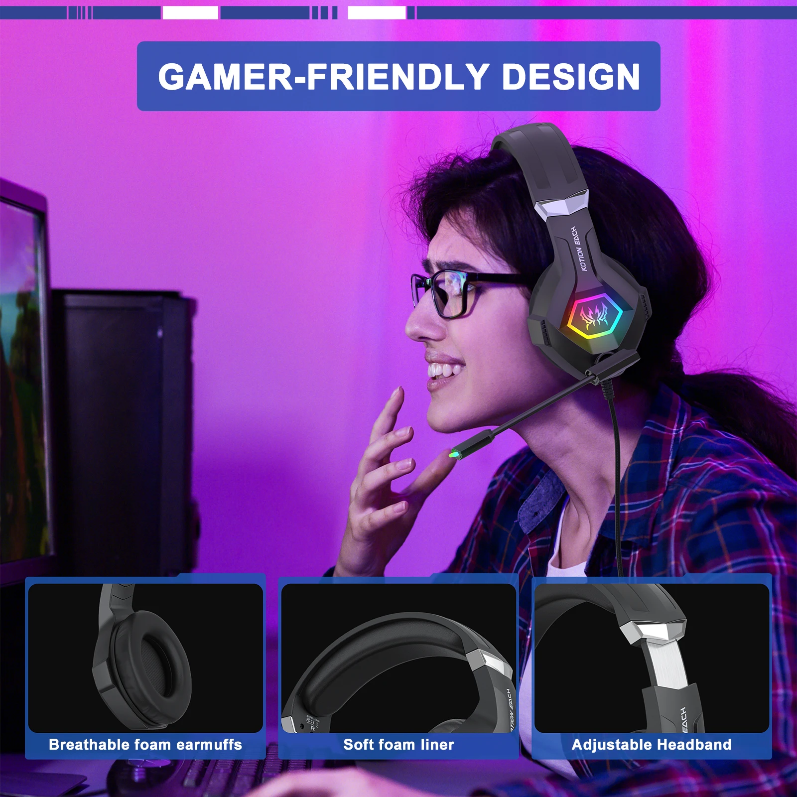 Gaming Headset With Mic Rgb - Bedrade gamingheadset met 7.1 surround sound