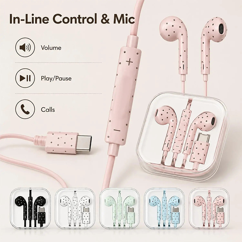 Leuke Polka Dot Type-C bedrade - Type C Wired Earphones With Mic recensie en prijs